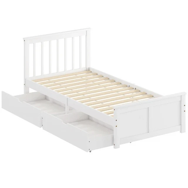 HOMCOM 3FT SINGLE Solid Wood Bed Frame White With Underbed Storage ...