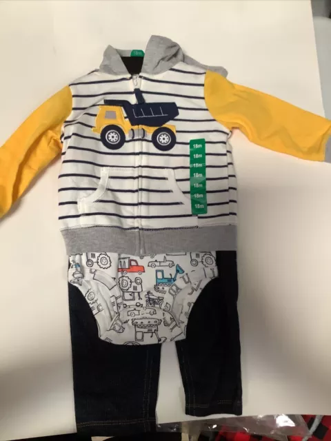 Carters Baby Boys 3 Piece Cars Trucks Bodysuit Jacket Pants Set Outfit 18M