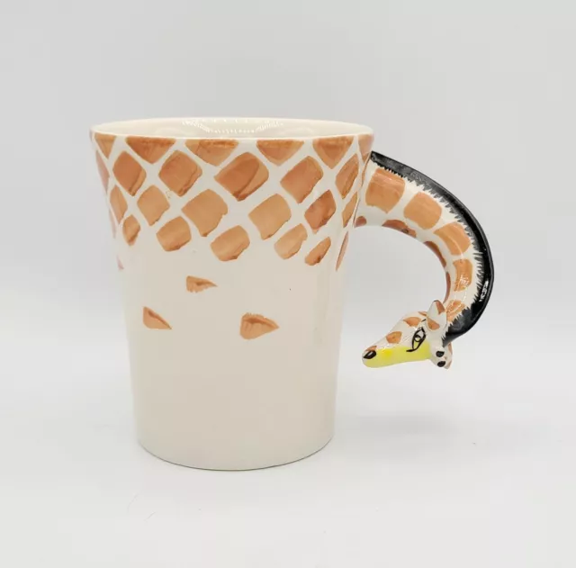 Pier One 3D Giraffe Handle Coffee Mug 16 oz Hand Painted Stoneware Retired