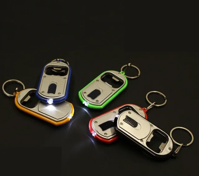 Portachiavi Apribottiglie con Luce LED Bianca Torcia Gadget Vari Colori Novità