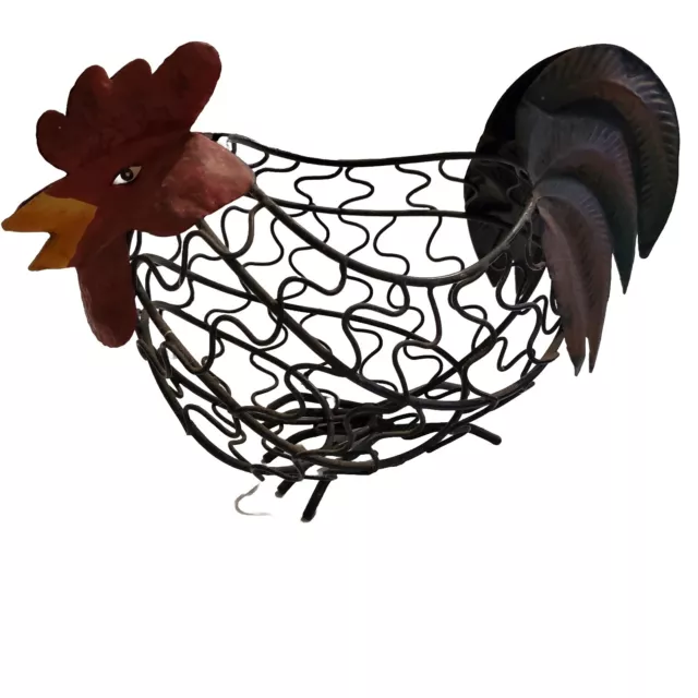 Wire Metal Rooster Basket Farmhouse Egg Cork Holder Rustic Kitchen Cottagecore