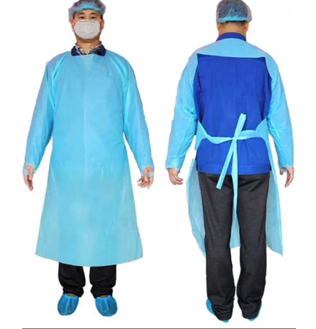Disposable CPE Isolation Gowns Blue With finger hole Dental-Medical 40 PACK