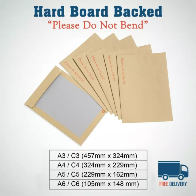 Hard Cardboard  Backed 'Please Do Not Bend' Envelopes Manilla Brown A3/A4/A5/A6