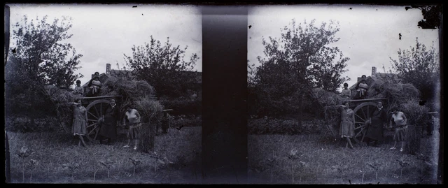 France Famille Moisson c1930 Photo NEGATIVE STEREO Plaque de verre Vintage V36L