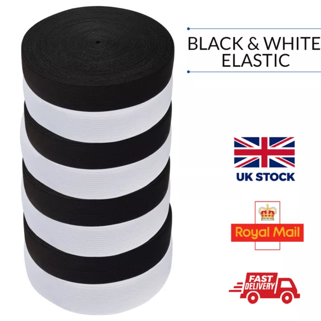 Flat Elastic Cord 32mm 38mm 50mm 75mm Wide Black White 1M 2M 5M 10M 25M