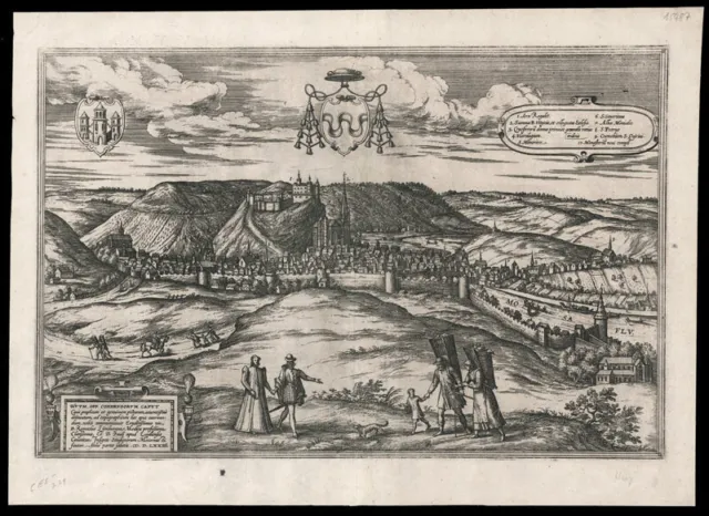 Belgien - Huy - Grosse Stadtansicht in Kupferstich - Braun-Hogenberg um 1574