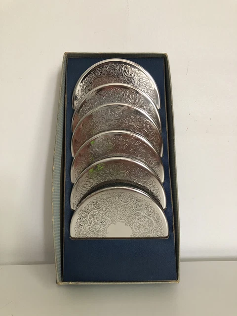 Vintage 1960’s/1970’s Strachan Drink Coasters Silverplated Set Of 6