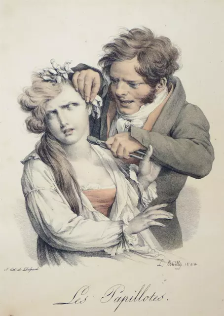 BOILLY, Louis-Léopold - "Les Papillotes" - Karikatur - kol. Lithographie 1824