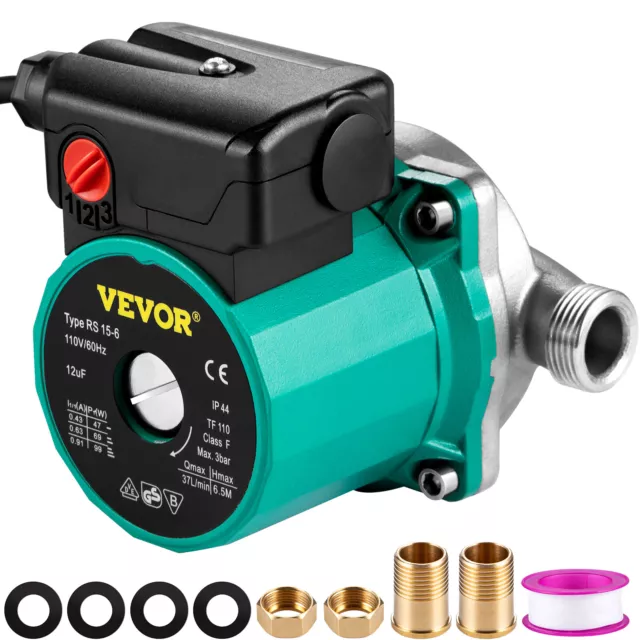 VEVOR Hot Water Circulation Pump 3-Speed Domestic Pump 93W Stainless Steel