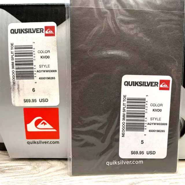 $70 Quicksilver 3mm Neo Goo Kids Split Toe Surf Boot Black Booties NeoGoo Sz 5 6 2