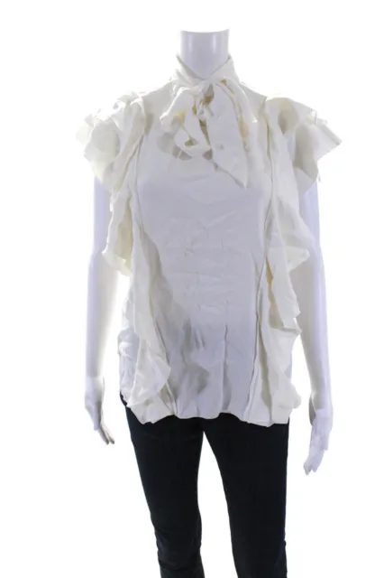 Lanvin Women's Round Neck Sleeveless Ruffle Blouse White Size 40