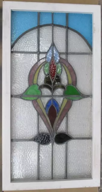 LARGE OLD ENGLISH LEADED STAINED GLASS WINDOW Abstract Geometric 18.5" x 34.5"