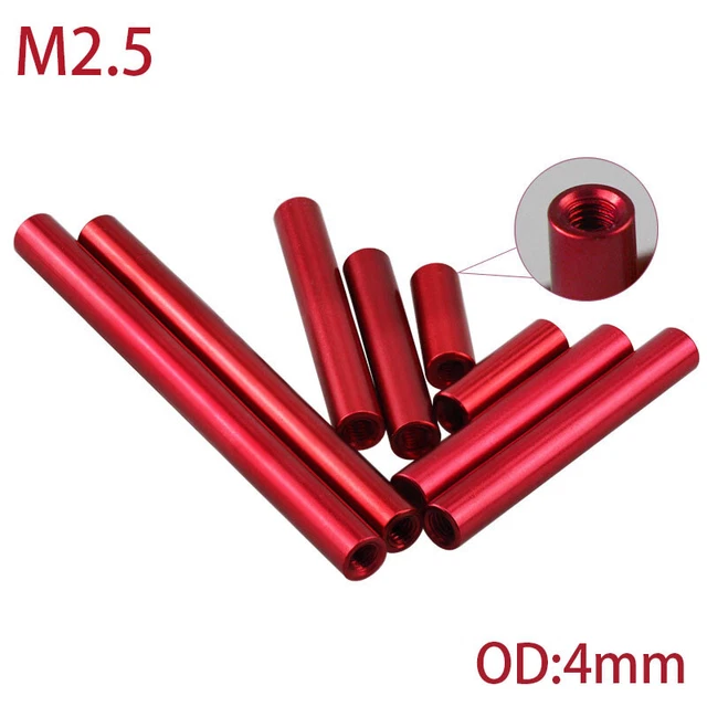 M2.5 Deep Red Aluminum Column Round Threaded Sleeve Stud Standoff Nut OD:4mm