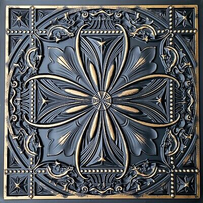 Faux tin ceiling tiles - TD10 Black Gold - Lot of 10 glue up/ drop in ~40 sq.ft