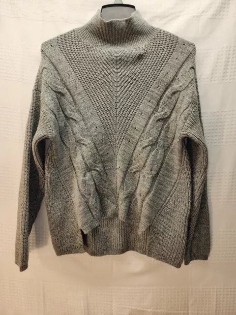 Simply Vera Wang Sweater Women Med Gray Pullover High Low Cable Knit High Neck