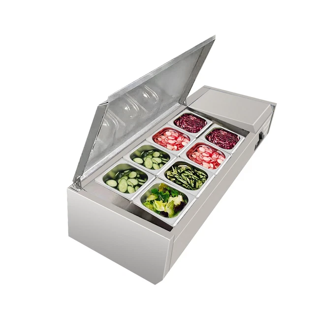 Vaseni Countertop Refrigerated Condiment Prep Station with Stainless Steel Cover