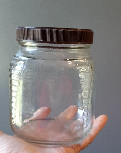 Vintage 5" HOOSIER Cabinet Style Glass Square Canister Ribbed Corners Jar w Lid