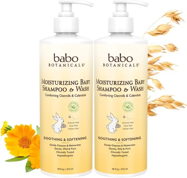 Babo Botanicals Moisturizing Plant-Based 2-In-1 Shampoo & Wash - with Organic C