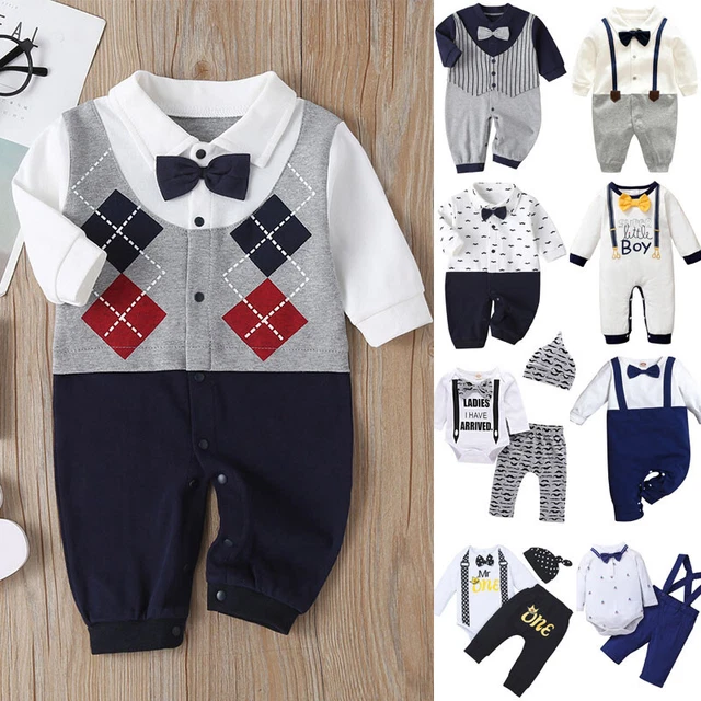 Newborn Baby Boys Gentlemen Outfits Bowtie Jumpsuit Romper Bodysuit Wedding Suit