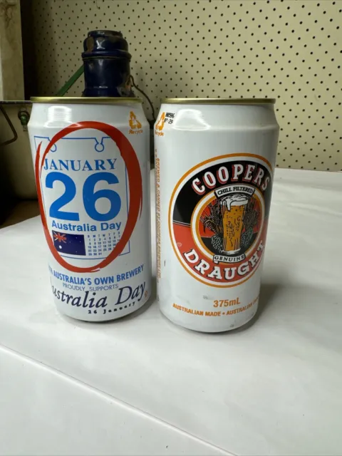 Coopers Draught Vintage Empty Beer Cans Australia Day 1990s Bottom Opened