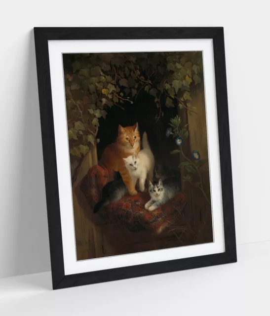 Henriette Ronner Knip, Cat With Kittens -Framed Art Poster Pic Print 4 Sizes