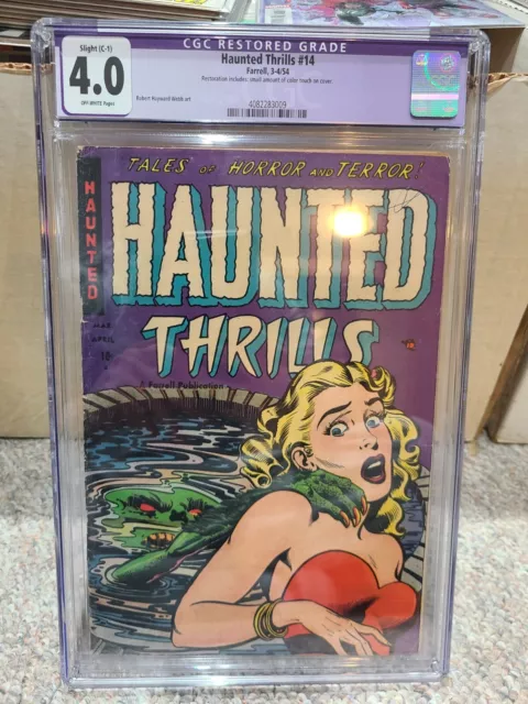 Haunted Thrills #14 CGC 4.0 (Slight C1) RARE Farrell Horror Comic 1954