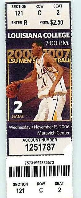 Ticket College Basketball Louisiana College 2006 - 07  11.15 - LSU Tigers