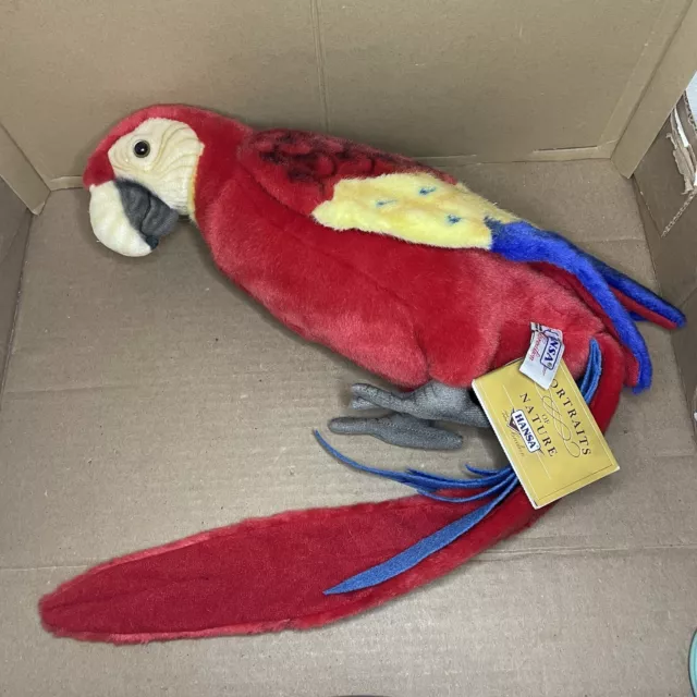 New With Tags Hansa Plush Red Macaw Parrot Bird Stuffed Animal Toy Realistic