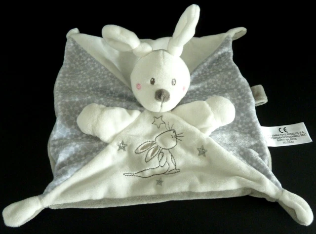 *. DOUDOU PLAT SIMBA TOYS LAPIN blanc étoile argenté gris attache tét. ETAT NEUF