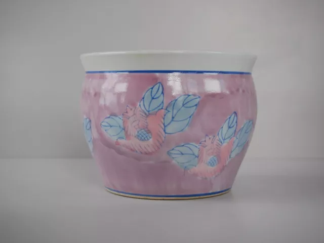 Vintage Ceramic Plant Pot, Pink Oriental Design, Pottery Planter