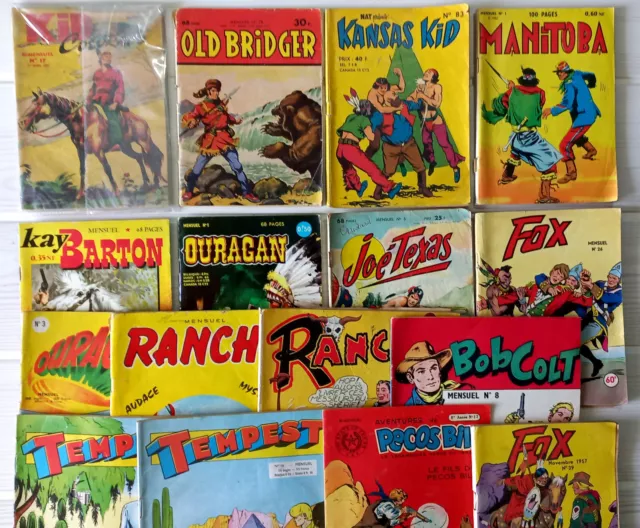 Lot de 16 BD Joé Texas Fox Kansas Kid Kay Barton Manitoba Old Bridger Kid Color