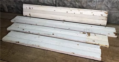 4 Wood Trim Pieces, Architectural Salvage, Reclaimed Vintage Wood Baseboard A81,