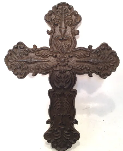 Cross Crucifix Cast Iron Wall Hanging New Vintage Style Floral & Ornate: