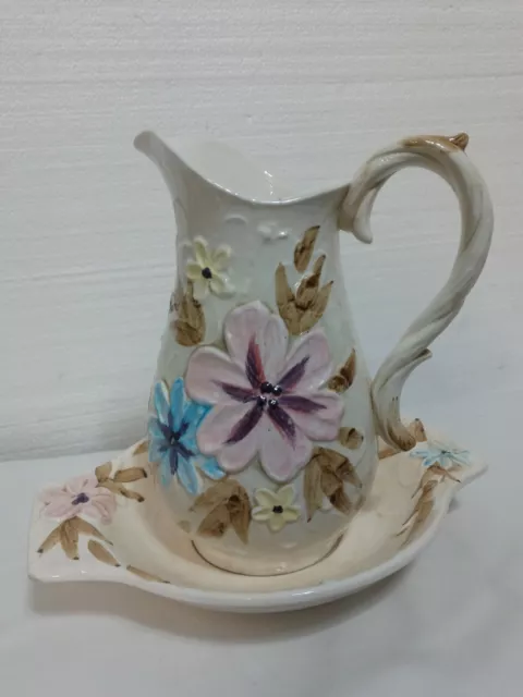 Vintage Napcoware Water Pitcher with Basin Bowl Hand Painted C-7810