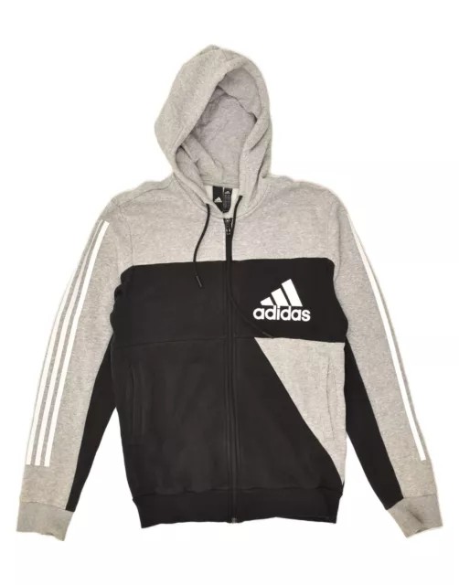 Maglione con cappuccio Adidas da uomo con cerniera piccolo grigio blocco colorato cotone BE83