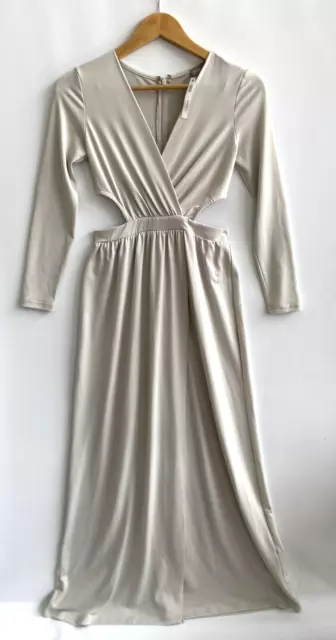 ASOS Gray Knit Side Cut Out Wrap Maxi Dress Stretch Petite Size XS NWT