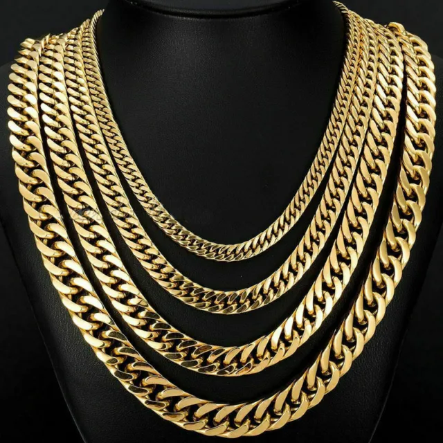 Women Men's Gold Plated Stainless Steel Curb Cuban Link Chain Necklace Jewelry