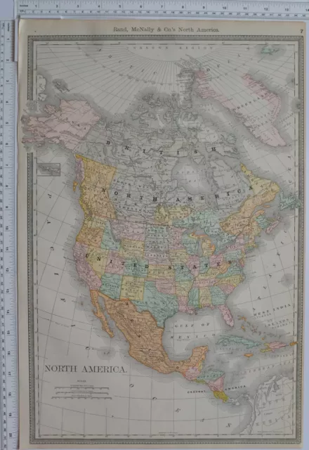 1890 Original Map North America United States Mexico West Indies Canada Alaska