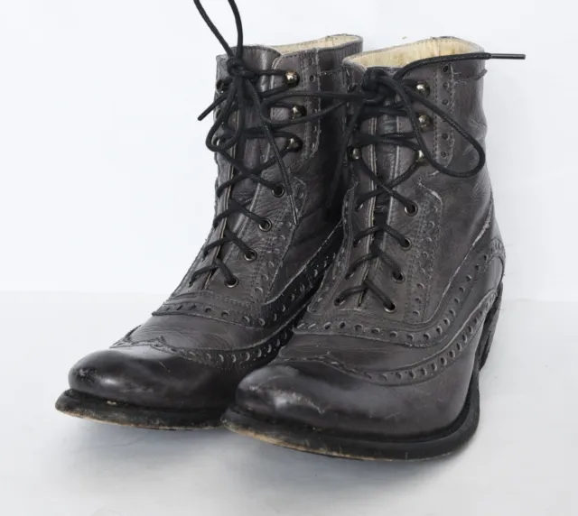 SENDRA BOOTS SPAIN Gray Granny Wingtip Leather Victorian Laced Boots ...