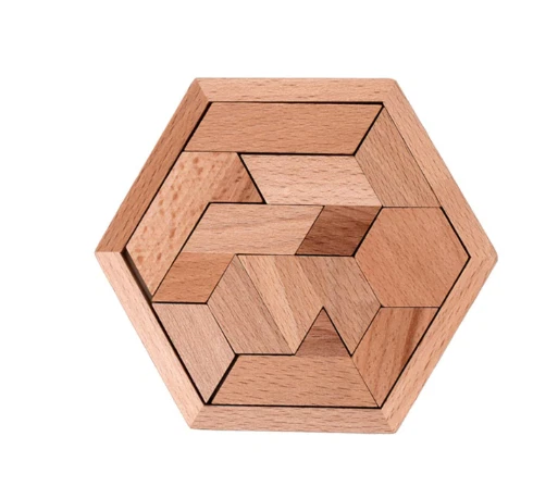 Hexagonal Wooden Geometric Shape Jigsaw Puzzles Chess Game Board Montessori Toys