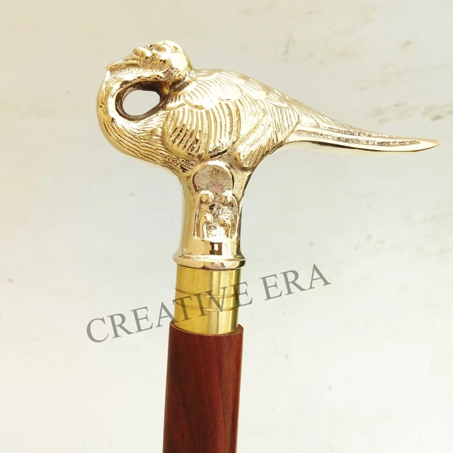 Halloween Brass Peacock Handle Victorian Style Wooden Walking Stick Vintage Cane