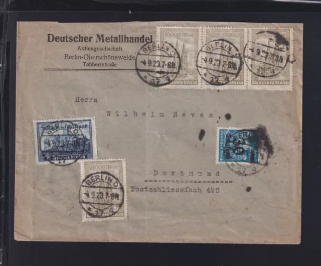 Dt. Reich Briefkuvert 1923 Berlin nach Dortmund
