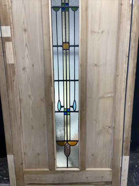 1 Stained Glass Front Door Wooden Reclaimed Old Antique Lead Arched Wood Frame 11