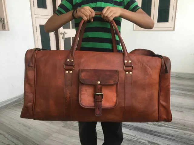 Bag Leather Travel Duffle Gym Weekend Overnight Luggage Holdall Mens Large New