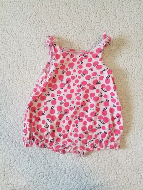 Tea Collection Tie Shoulder Baby Romper 0-3 Months Infant Girl - Cherry Print