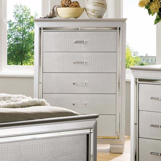 Contemporary Style Five Drawer Wooden Chest, Silver Silver 5-drawer