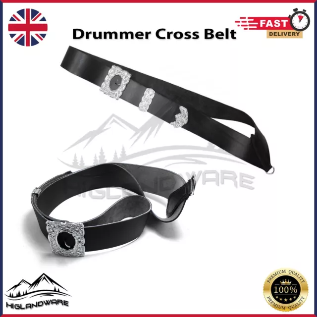 Military Marching Band Drummer Cross Genuine Leather Belt With Thistle Buckles