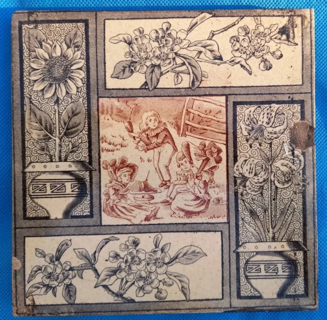 Antique Victorian tile 1881 Kate Greenaway design for T & R Boote.