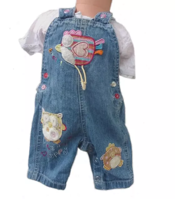 NEU * 62/68 * NEXT baby * kurze Baby Mädchen Jeans Latzhose Patches * Denim Blue