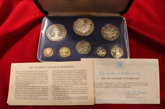 1974 8- Coin Proof Set Of Barbados, Franklin Mint Struck, Beautiful Set
